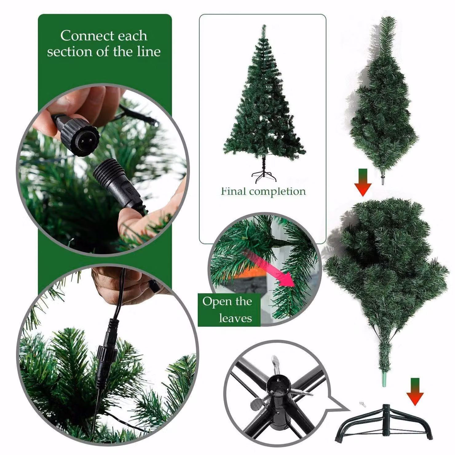Shatchi 5ft Alaskan Pine Christmas Tree with Multicolour RGB LED Lights in Green – 6