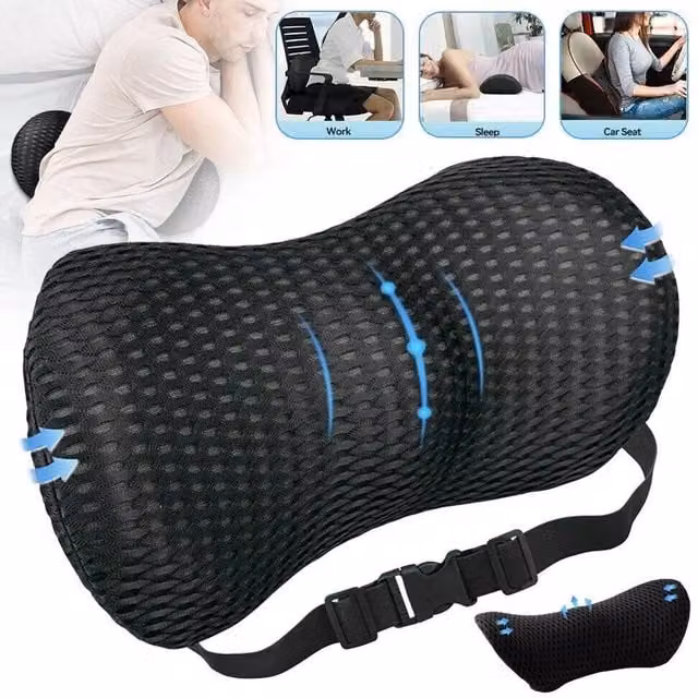 EONLION Black Memory Foam Lumbar Support Wedge Pillow with Removable Breathable Cover for Adults – 1