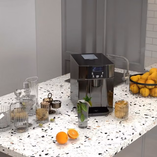 HOMCOM Ice Maker Machine and Water Dispenser with Digital Display in Black