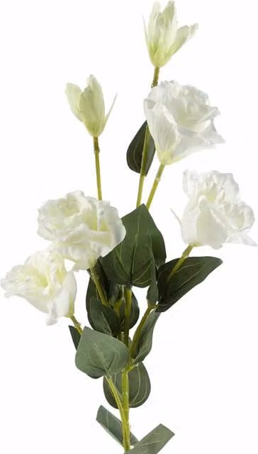 Artificial White Wild Rose Stem with 6 Textile Flowers and Leaves