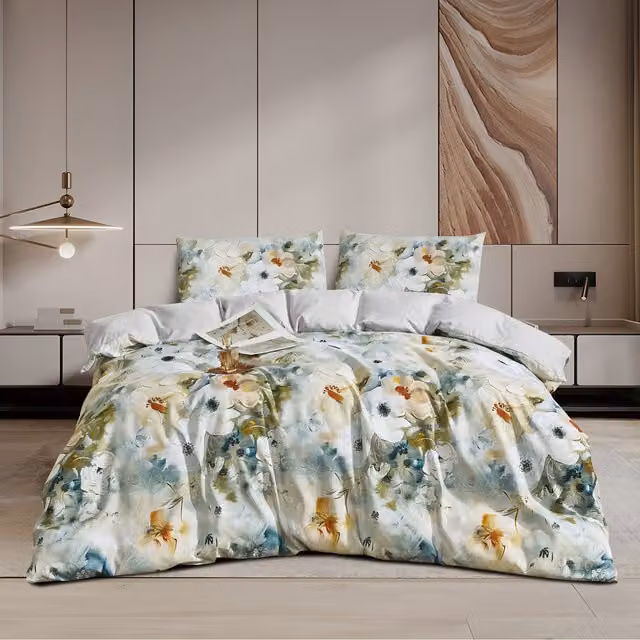 Ezysleep Floral Nature Duvet Cover and Pillowcase Set, Multicolour and Green, 230 x 230 cm