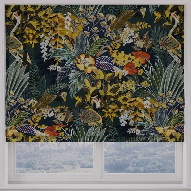 Terrys Hidden Paradise Made to Measure Floral Roman Blind in Emerald Green, Blue and Multicolour