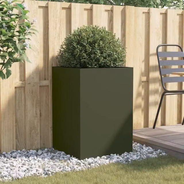 Berkfield Home Steel Planter Tub, Green, W: 52 cm, D: 48 cm, H: 75 cm