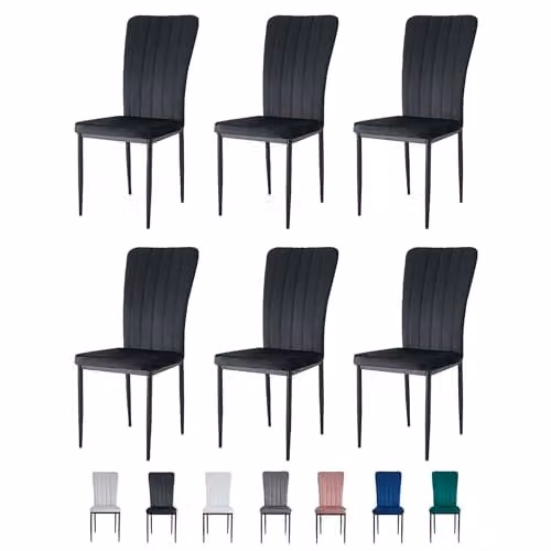 mcc direct Elle Set of 6 Black Velvet High Back Dining Chairs with Metal Legs – 1