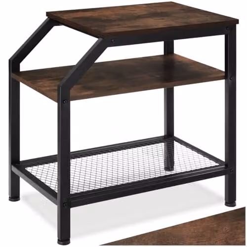 tectake 3-Tier Industrial Style Side Table with Black Metal Frame and Brown MDF Tiers, W/D/H: 58.5 x 36.5 x 59.5 cm