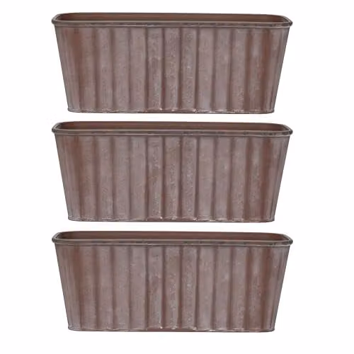 Garden Gear Rust Effect Metal Trough Planter in Brown, W: 38 cm, D: 17 cm, H: 15 cm – 1