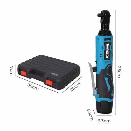 Traderight 12V Cordless Electric Ratchet Wrench with 3/8 inch Drive, 42Nm Max Torque, Variable Speed, LED Work Light and 2 x 1500mAh Batteries in Blue – 2
