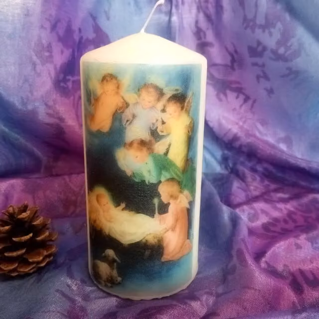 Viki Nativity Pillar Candle Set in White and Multicolour