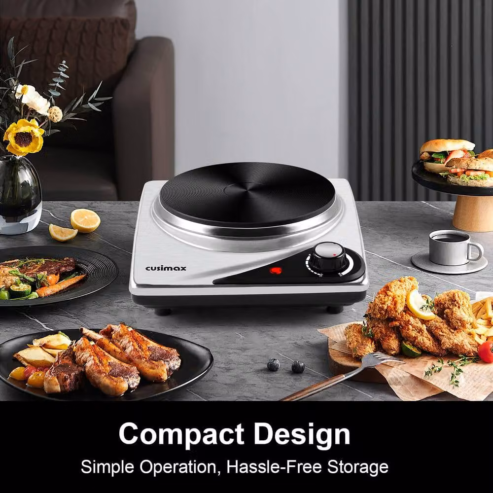 Cusimax Silver 1500W Portable Single Cast Iron Hot Plate with Analog Dials, Diameter: 33 cm – 7