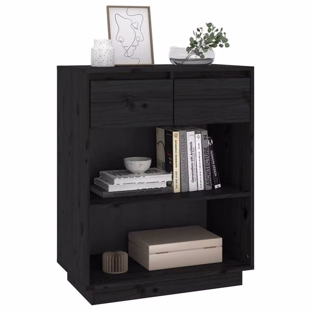 Berkfield Home Black Solid Wood Pine Console Cabinet W/D/H: 60 x 34 x 75 cm – 3