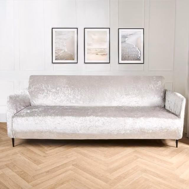 OHS Silver Crushed Velvet Stretch 2 Seater Sofa Protector Cover
