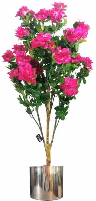 Leaf 100cm Artificial Pink Azalea Potted Plant in a Silver Metal Planter