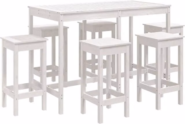 Berkfield Home 7 Piece Rustic White Solid Wood Pine Garden Bar Set