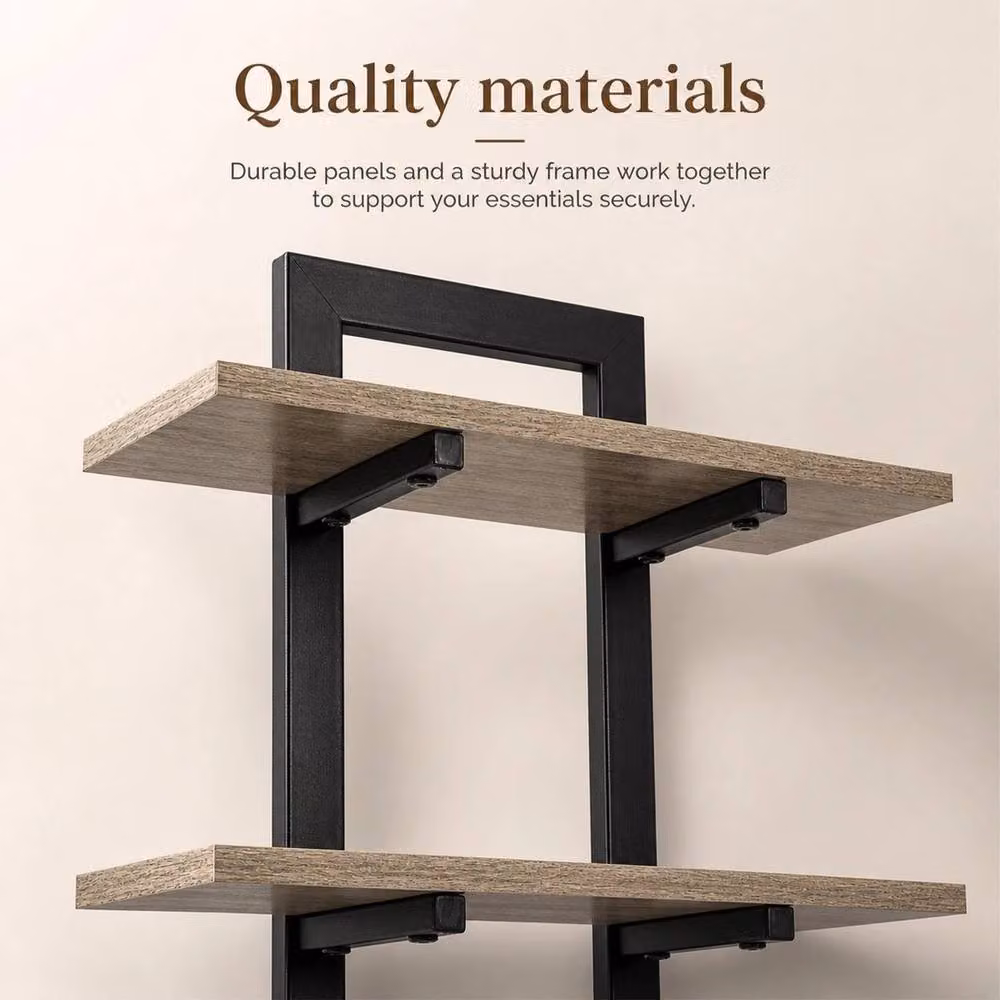 VOGREX Grey Industrial Wall Mounted Rack Set of 2 Metal and Wood Shelves – 3