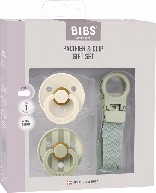 BIBS World Pacifier and Loop Clip Gift Set in Sage Green, BPA-free Silicone and Latex