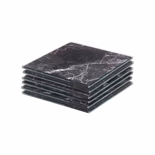 Harbour Housewares Set of 6 Square Black Glass Coasters