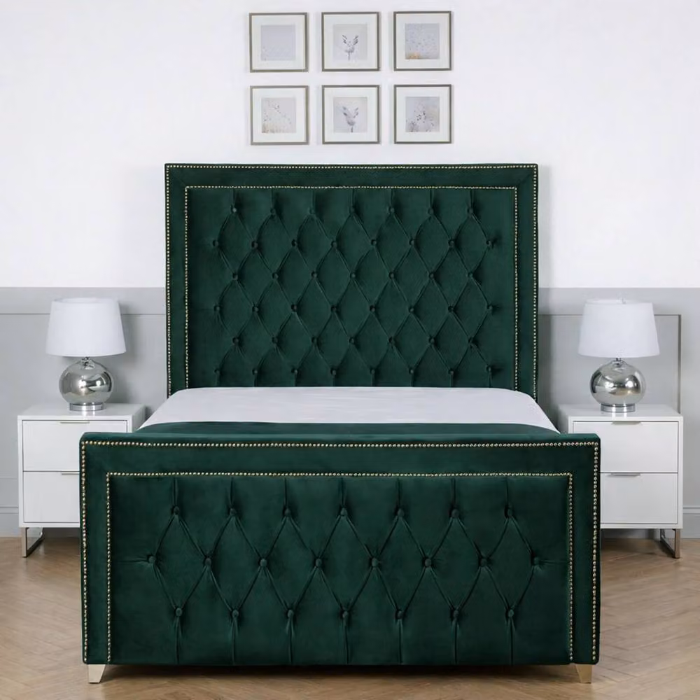 Living Comfort Bedz Metro Upholstered Velvet Gas Lift Storage Bed in Green, W/D/H: 140 x 200 cm – 2