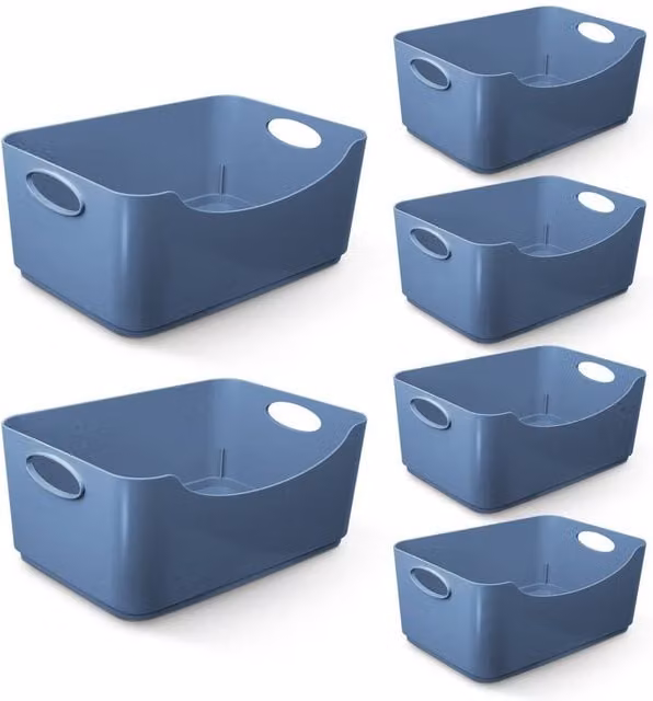 Keplin 6 Pack Plastic Storage Baskets with Handles in Blue, W: 33.3 cm, D: 23.4 cm, H: 14 cm – 5
