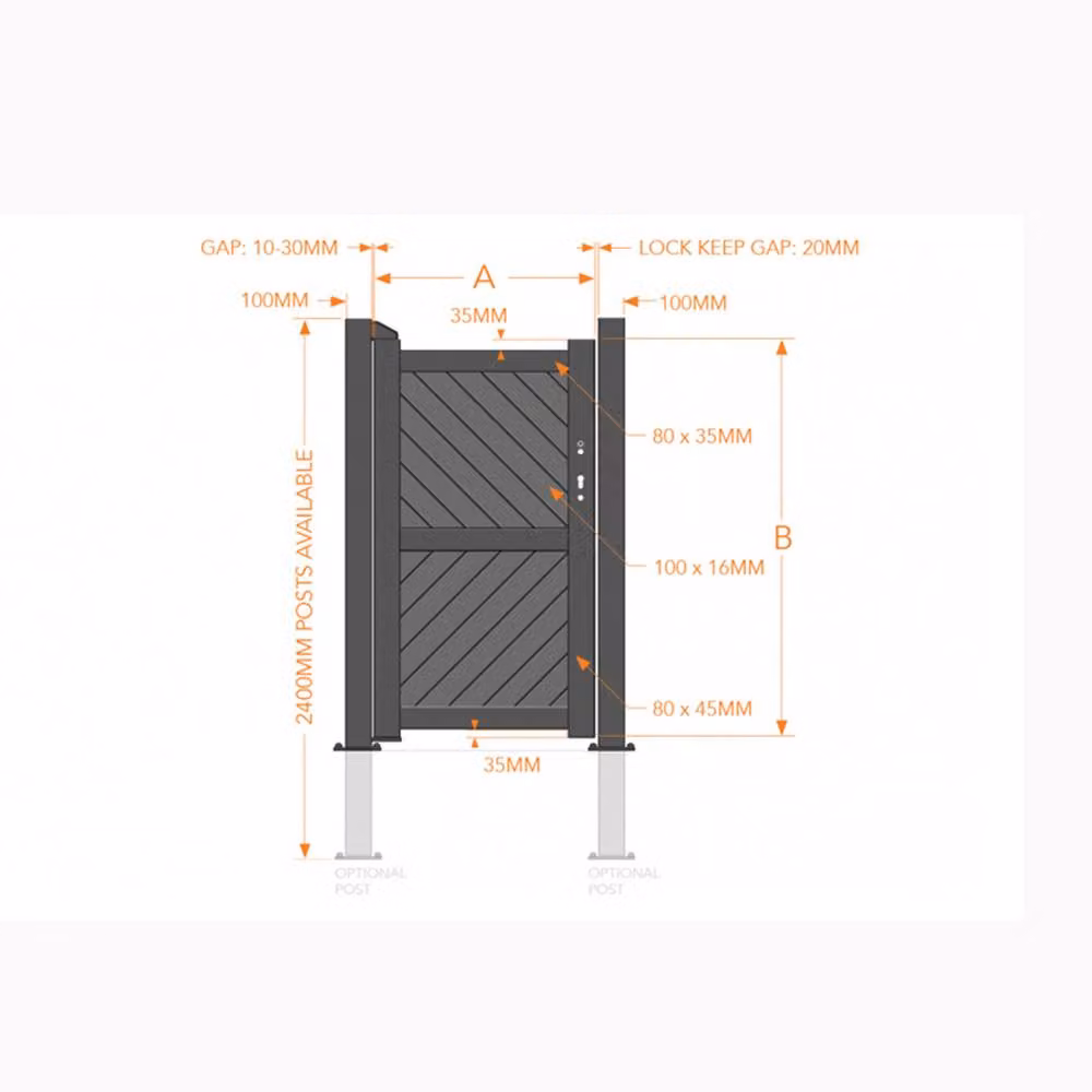Ready Made Grey Aluminium Pedestrian Swing Gate with Diagonal Solid Infill and Flat Top, W: 90 cm, H: 160 cm – 2