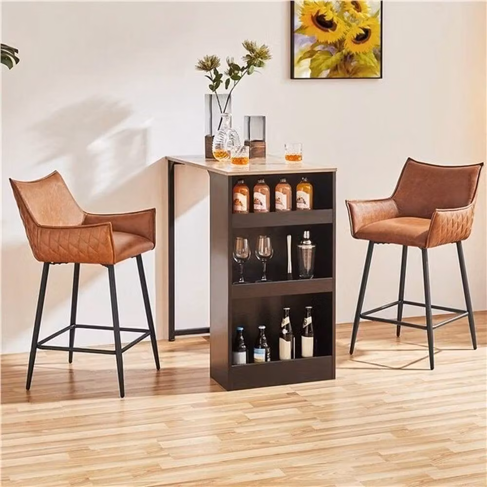 Kelvenix Set of 2 Modern Bar Stools in Brown PU Leather with Armrests – 4