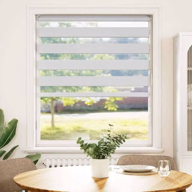 Berkfield Home White Zebra Day and Night Blind with Polyester Fabric, W: 105 cm, H: 150 cm