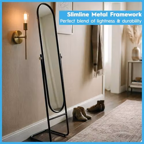 Harbour Housewares Round Full-Length Freestanding Mirror in Black, H 153 cm x W 30 cm x D 30 cm – 4