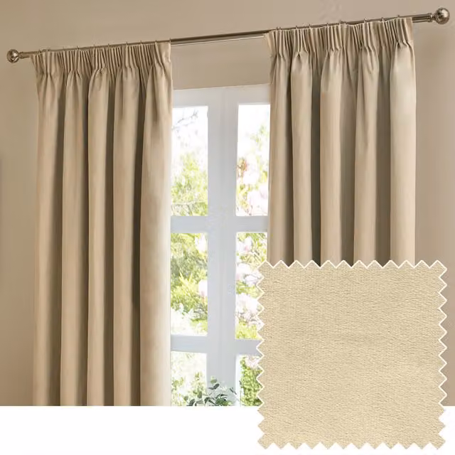 Make It A Home Beige and Yellow Velvet Room Darkening Pencil Pleat Curtain Pair, Height: 183 cm