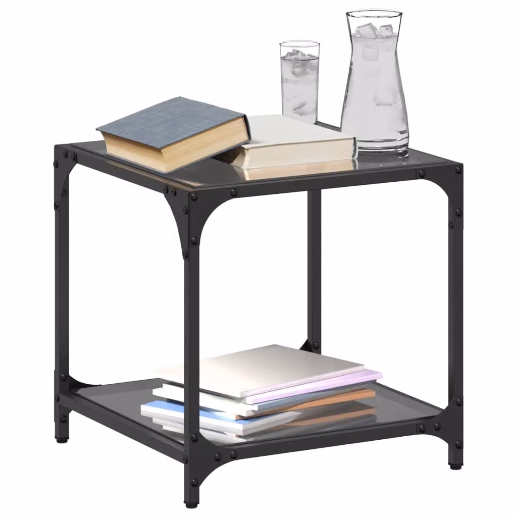 Berkfield Home Set of 2 Modern Square Coffee Tables with Black Glossy Glass Tops and Steel Legs, W/D/H: 40 x 40 x 40 cm – 3