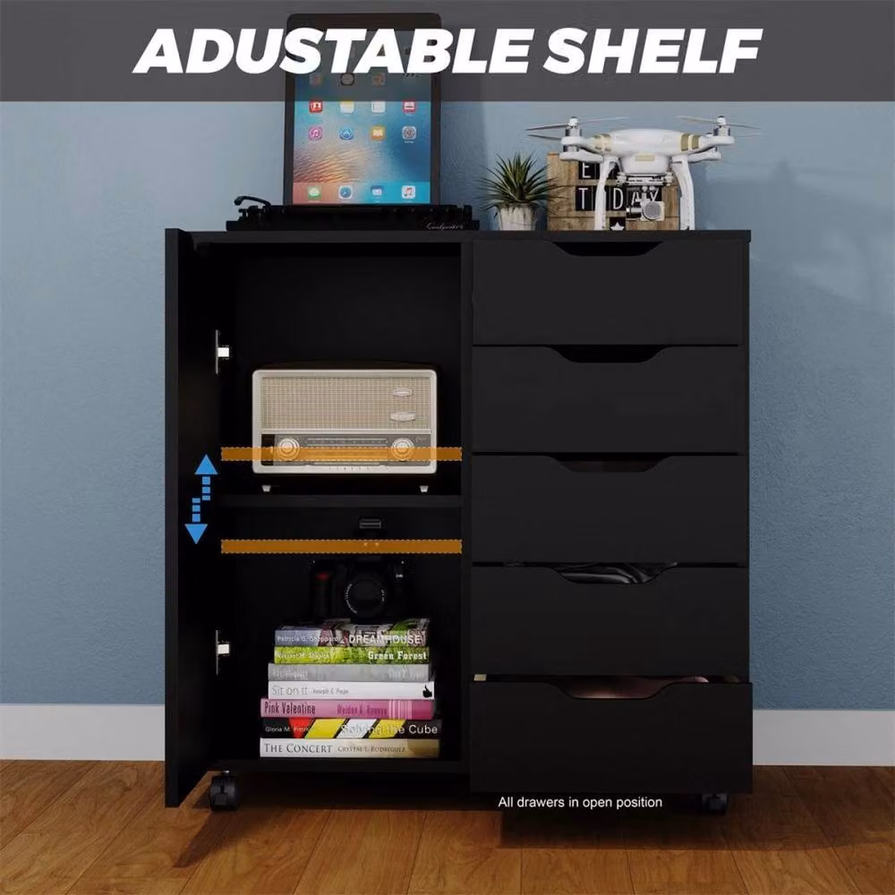 ERGOVEXA 5 Drawer Wooden Mobile File Cabinet and Sideboard in Black – 4