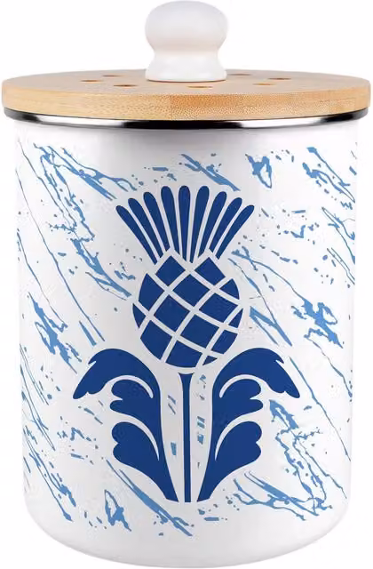 Purely Home Scottish Thistle Metal Food Waste Caddy with Flip Lid, 2 l, Blue and White