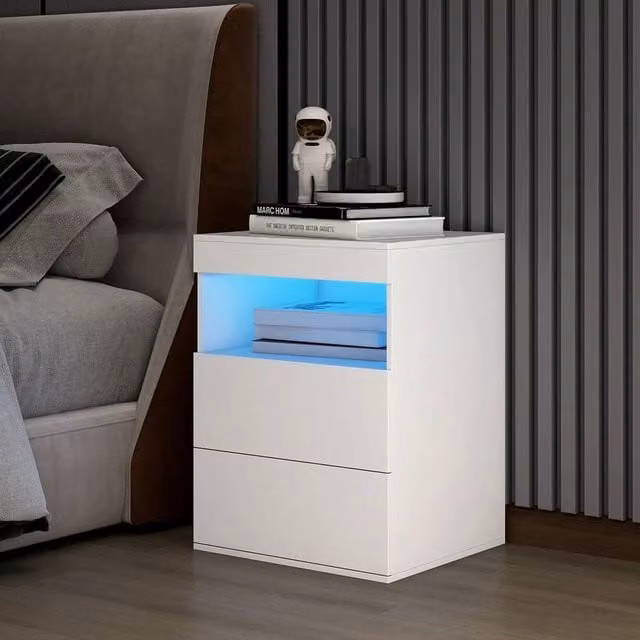 EONLION Modern White 3-Drawer Bedside Table with Integrated LED Lighting, Width: 100 cm