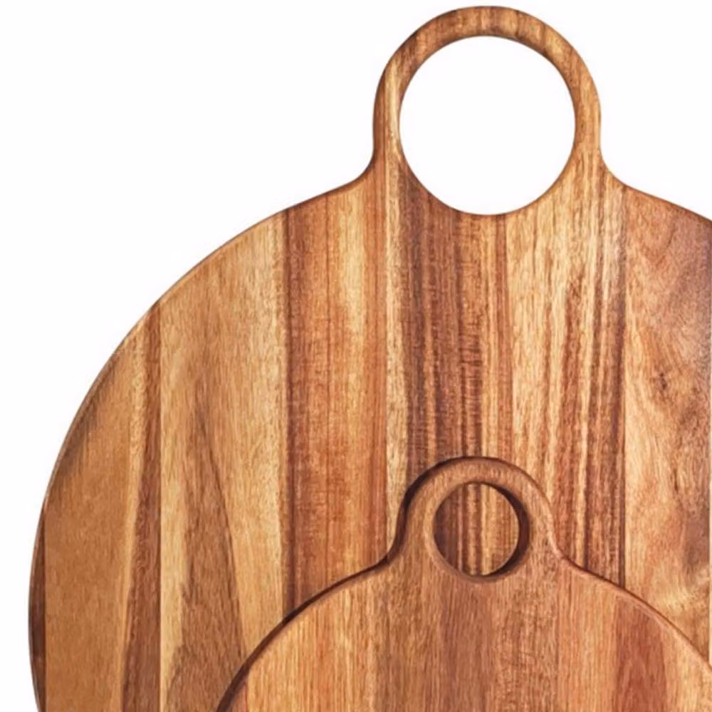 Lemon Pavilion Furniture and Decor Small Round Acacia Serving Board with Handle, Brown, W: 30 cm, H: 35 cm – 2
