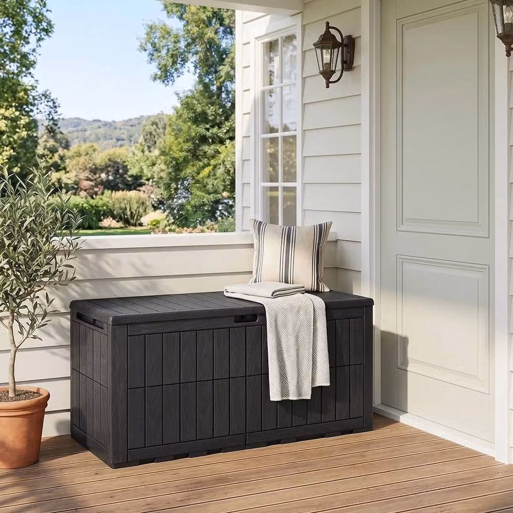 Havendro 380 L Outdoor Deck Box Lockable Storage Bin with Lid and Handles in Black – 4