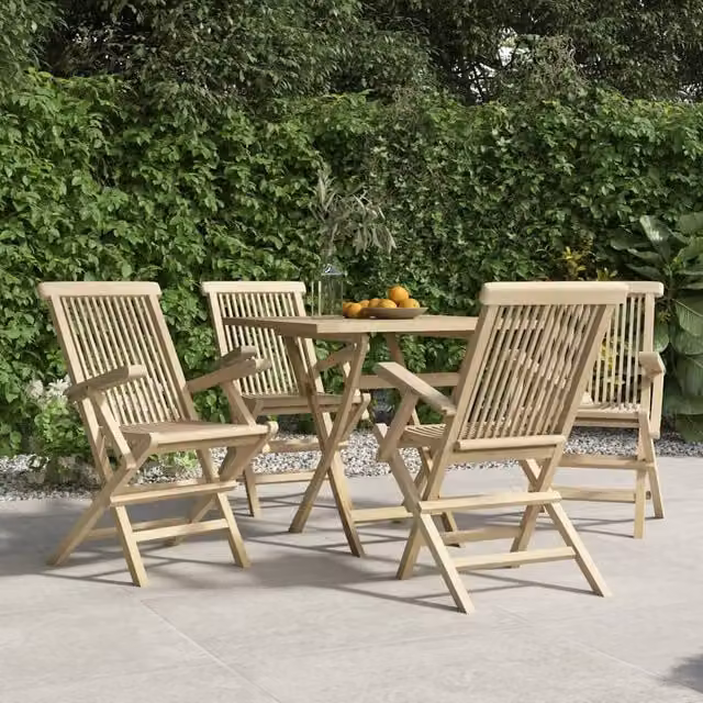 Berkfield Home Set of 4 Grey Folding Garden Chairs in Solid Teak Wood, W/D/H: 56 x 61 x 89 cm
