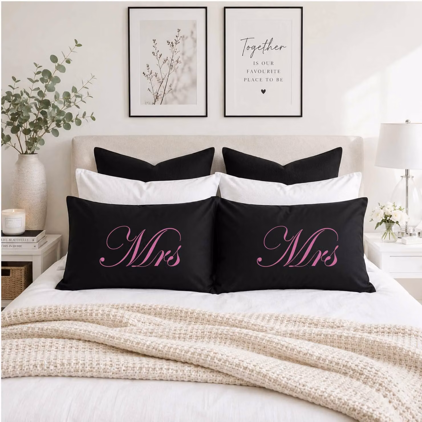 60 Second Makeover Mrs & Mrs Cotton Pillowcases in Black and Pink – 2