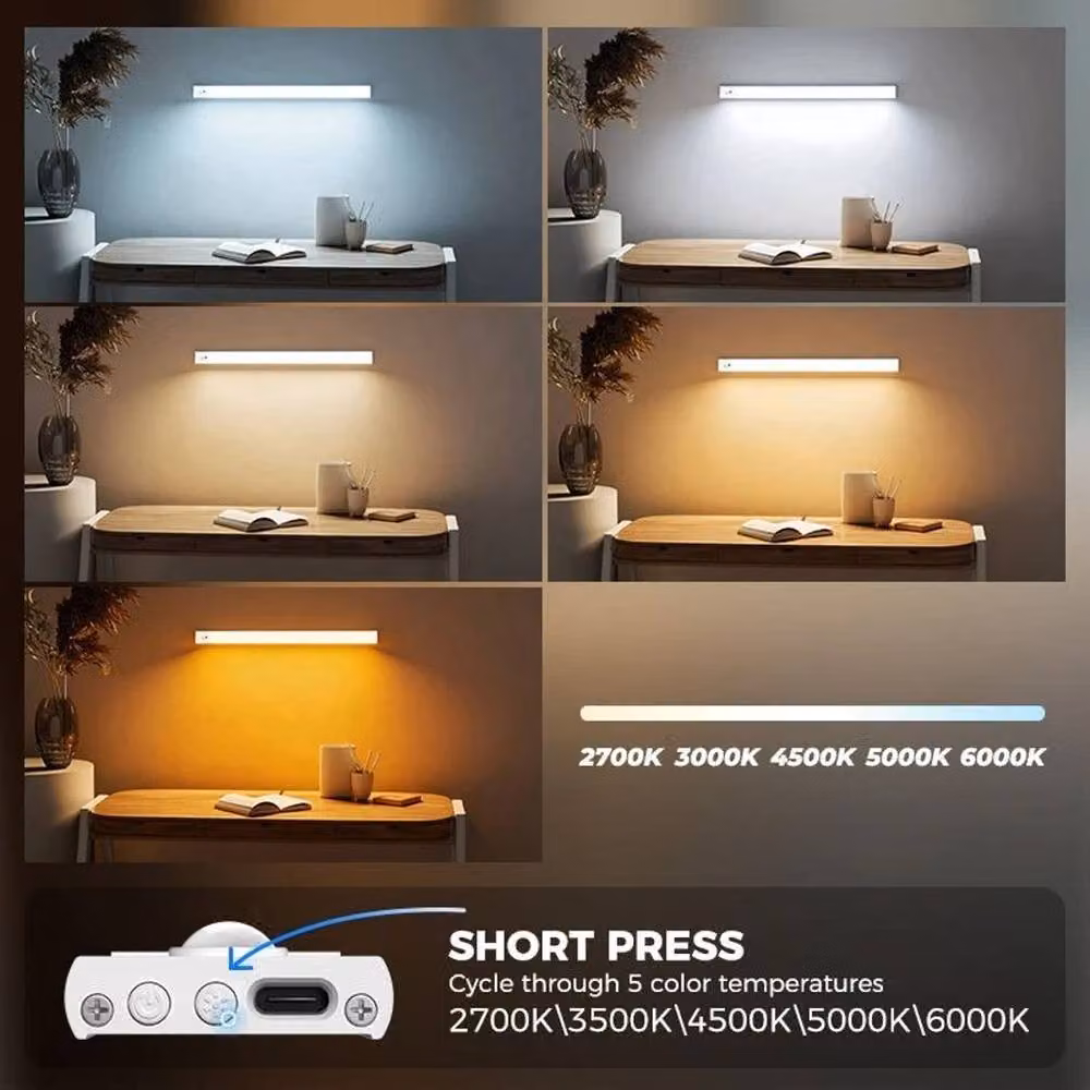 VOGREX 2-Pack LED Motion Sensor Night Lights with 5CCT and USB-C Rechargeable Magnetic Bar in White, 30 cm – 6