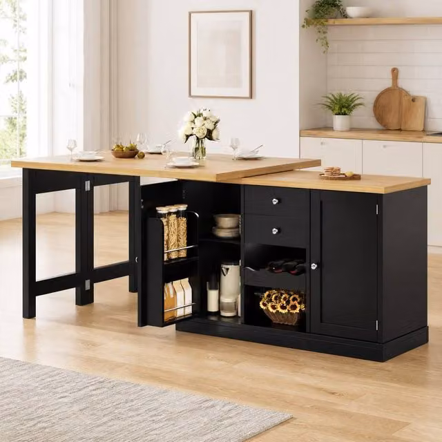 STILVORA Extendable Rectangular Dining Table with Drawers in Black, W/D/H: 120 x 77 x 74 cm – 1