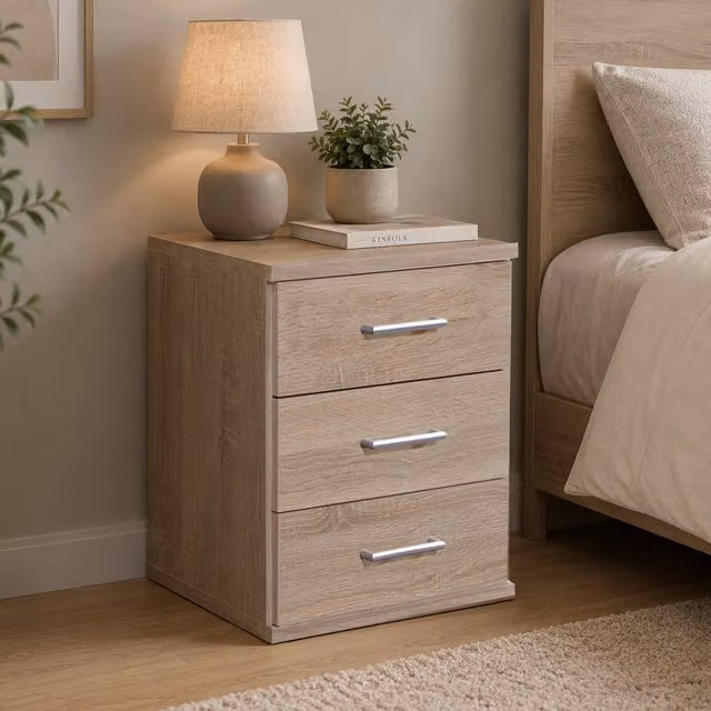 Osaka Oak 3 Drawer Bedside Cabinet in Brown Oak