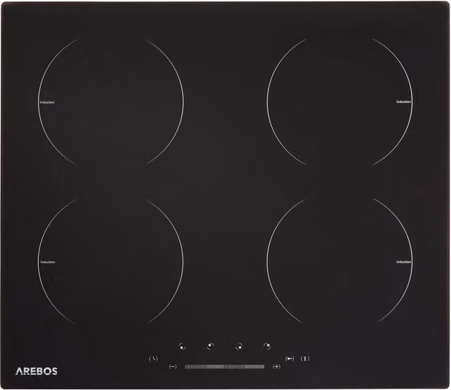 AREBOS Black 4 Zone Built-in Induction Electric Glass Hob with Sensor Touch, Timer and Child Lock