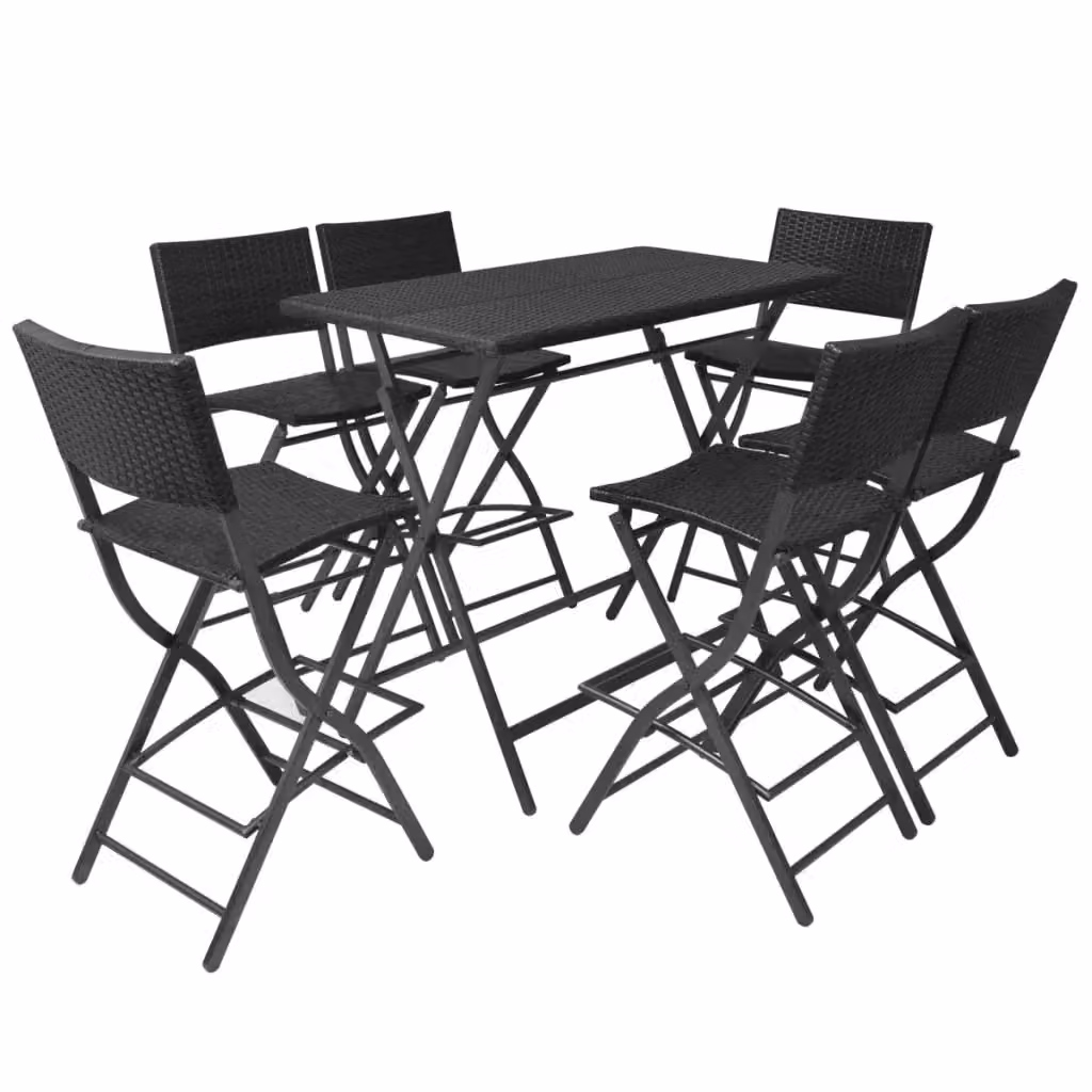 Berkfield Home 7 Piece Folding Outdoor Dining Set in Black Poly Rattan and Powder Coated Steel – 2