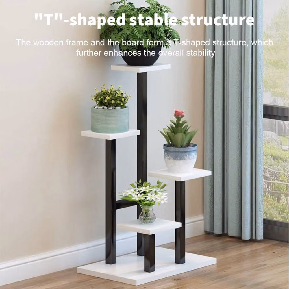FORGEVIO 4 Tier Metal Plant Stand in Black and White for Indoor and Outdoor Use, W/D/H: 84.0 x 35.0 x 24.0 cm – 3