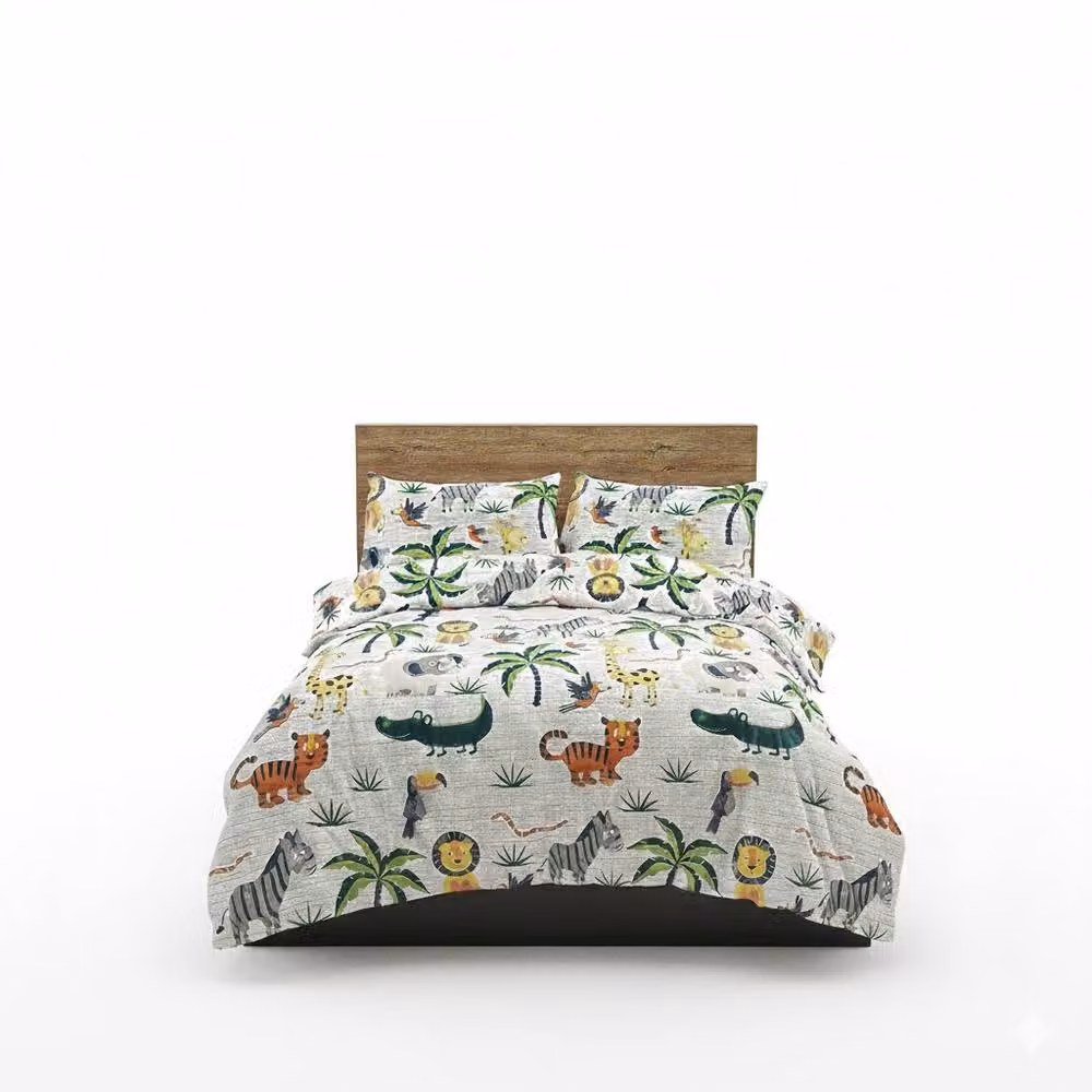 Snug City Kids Jungle Animal Theme Duvet Cover and Pillowcase Set, White, Single, 90 x 190 cm – 2