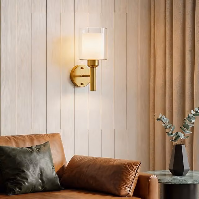 Living Star Modern Wall Lamp with Double Layer Glass Shade in Gold and White