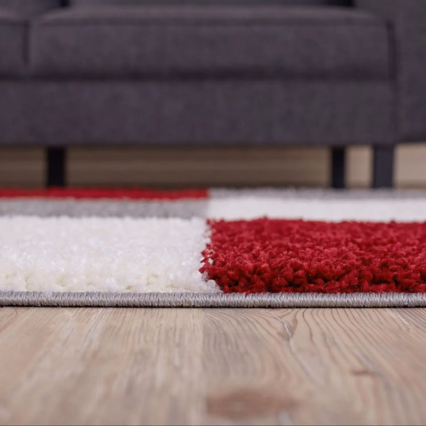 THE RUGS Soft Check High Pile Shaggy Rug, Red, W/D/H: 120 x 170 cm – 6