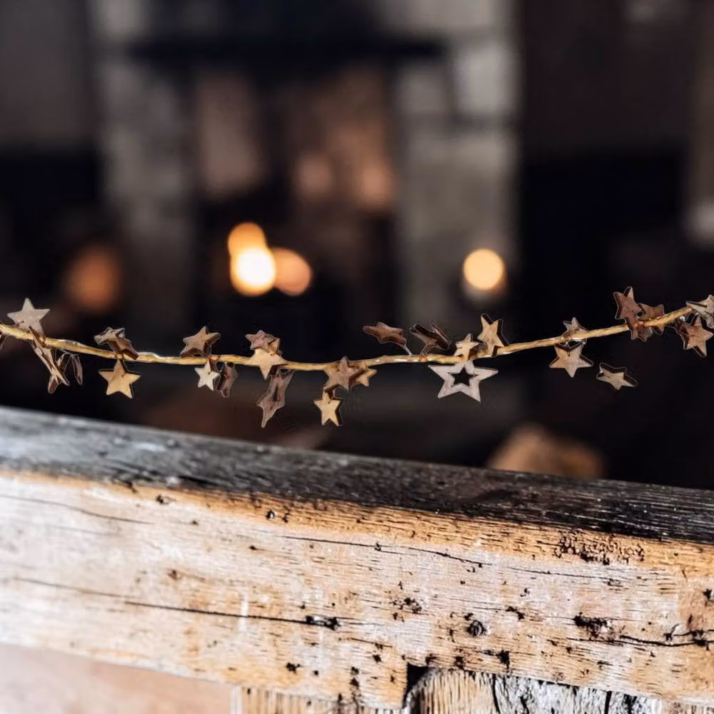 Four Candle LED Wooden Star Decorative Garland in Brown, Length: 150 cm – 2