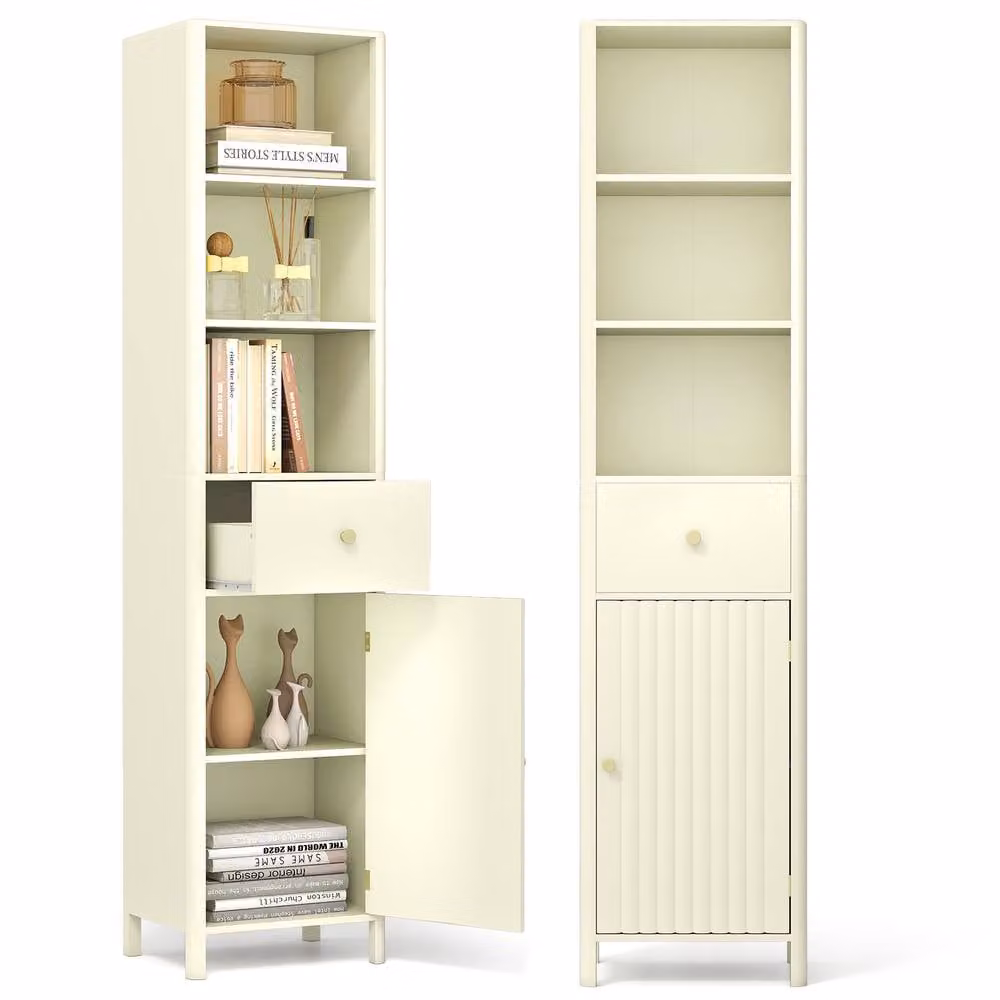 Costway Beige Wooden Narrow Bathroom Floor Cabinet with Drawer and Internal Shelves, Height: 170 cm, Width: 30 cm, Depth: 40 cm – 2
