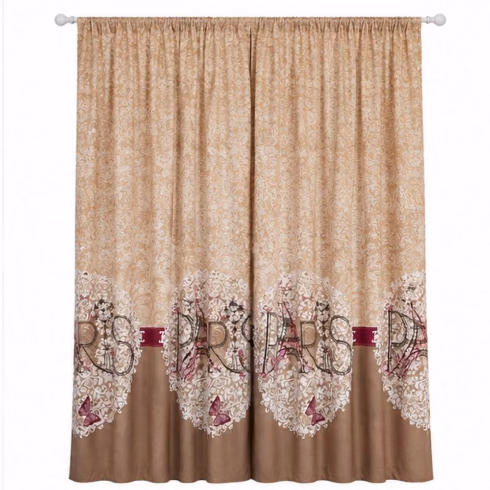 Smart Living Oooh La La Curtains Pair with Tie Backs, Eiffel Tower Print in Beige, Width: 167 cm, Drop: 183 cm – 3