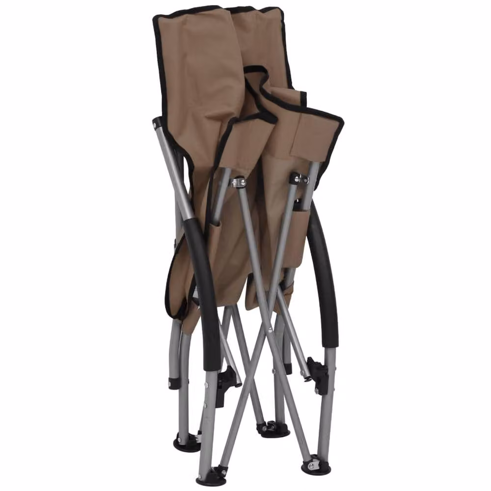 Berkfield Home Set of 2 Folding Beach Chairs in Beige Fabric with Steel Frame – 4