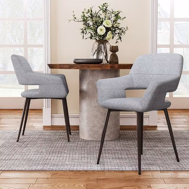 Livingandhome Set of 2 Grey Upholstered Linen Armchairs with Metal Legs