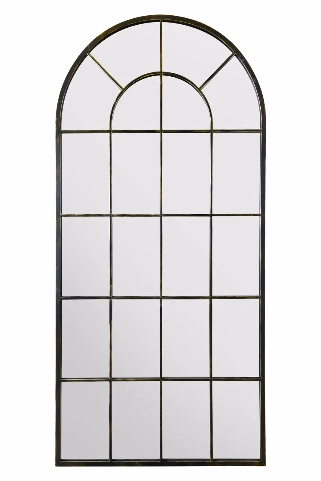 MirrorOutlet The Arcus Antique Black Framed Arched Window Leaner/Wall Mirror, H 180 x W 85 cm – 2